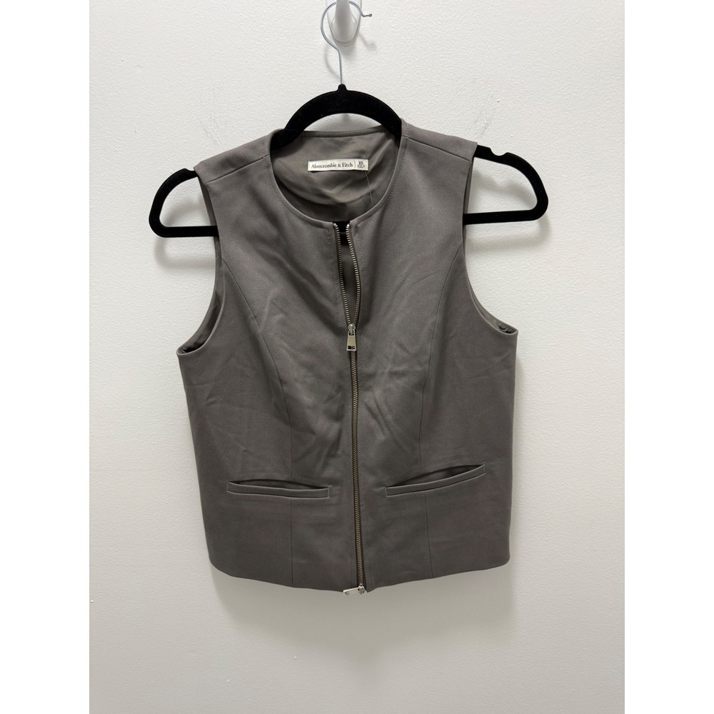 Abercrombie & Fitch Women Grey Tailored Zip Front Vest XS academia